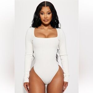 White ribbed scooped neck bodysuit
